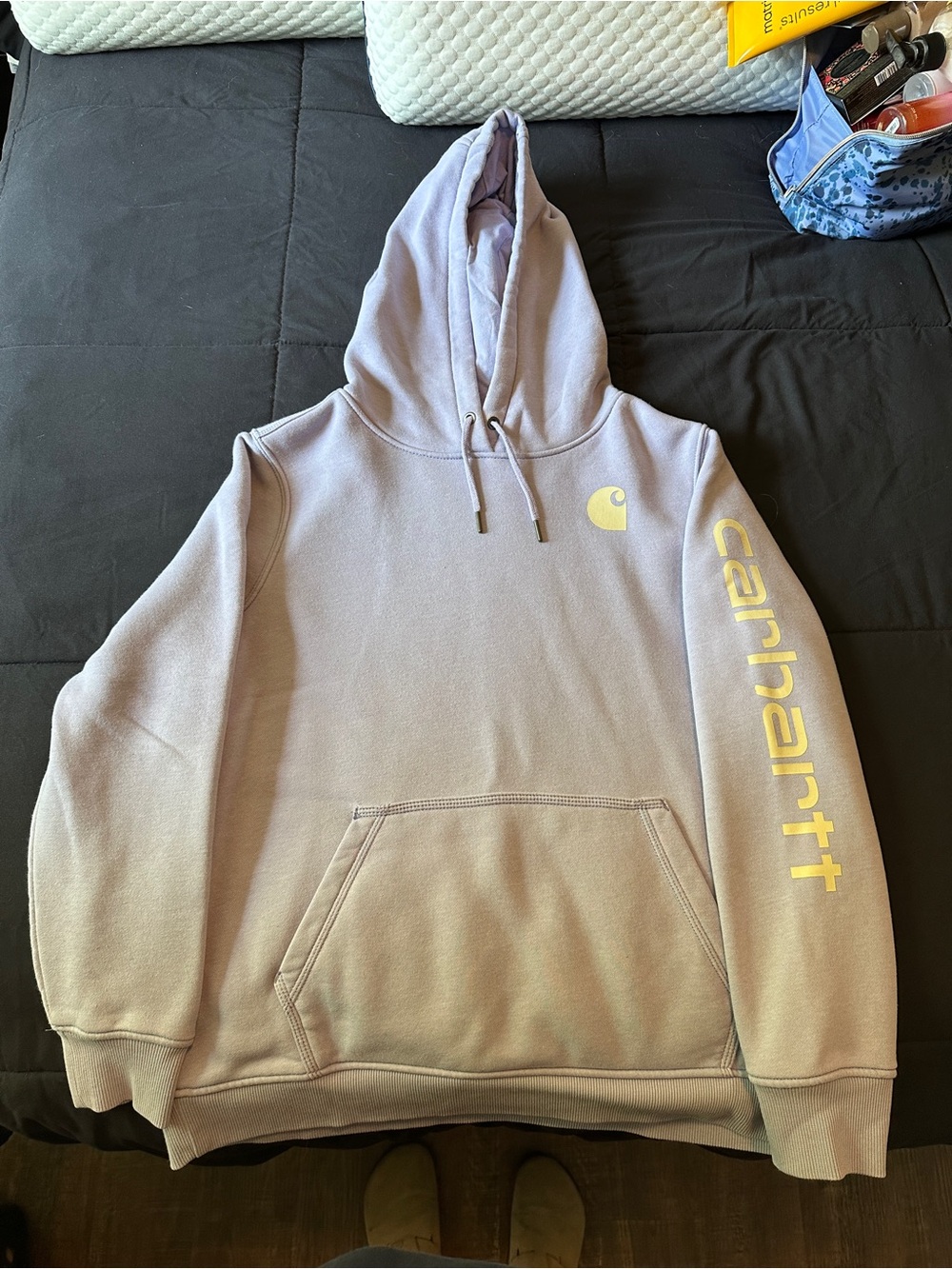 Carhartt Men’s Lavender Crewneck Hoodie with Yellow Logo